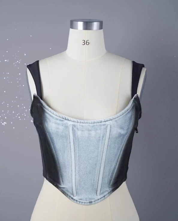 Blue Washed Denim Corset Top | Ahyeon - BabyMonster 3 Blue Washed Denim Corset Top | Ahyeon - BabyMonster