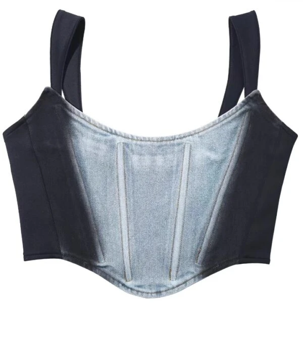 Blue Washed Denim Corset Top | Ahyeon - BabyMonster 5 Blue Washed Denim Corset Top | Ahyeon - BabyMonster - Image 3
