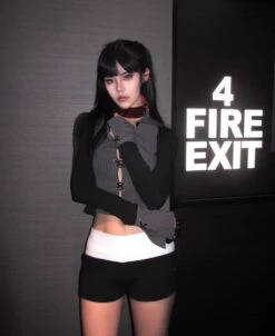 Grey Striped Long Sleeve Shirt | Ahyeon - BabyMonster -Amped Apparel Ahyeon BabyMonster Grey Striped Long Sleeve Shirt 11 600x734 1