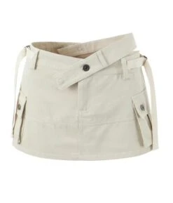 Beige Asymmetrical Waist Cut-Out Skort | Yiren - Everglow