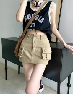 Beige Cargo-Style Denim Skirt | Handong - Dreamcatcher