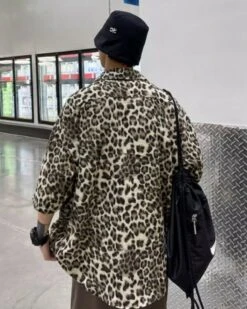 Beige Leopard Print Short Sleeves Oversized Shirt | Taehyung - BTS -Amped Apparel Beige Leopard Print Short Sleeves Shirt Taehyung BTS 4 600x750 1