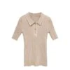 Beige Rib Knit Short Sleeve Polo Shirt | Jennie - Blackpink