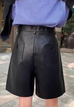 Black Faux Leather Mid-Length Shorts | Soobin - TXT 24 Black Faux Leather Mid-Length Shorts | Soobin - TXT -Amped Apparel Beomgyu TXT Black Faux Leather Belted Cropped Jacket 20