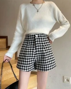Black And White Houndstooth Shorts | Joy - Red Velvet -Amped Apparel Black And White Houndstooth Shorts Joy Red Velvet 3 600x750 1