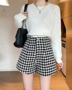 Black And White Houndstooth Shorts | Joy - Red Velvet -Amped Apparel Black And White Houndstooth Shorts Joy Red Velvet 4 600x750 1