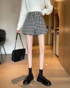 Black And White Houndstooth Shorts | Joy - Red Velvet -Amped Apparel Black And White Houndstooth Shorts Joy Red Velvet 5 600x750 1