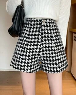 Black And White Houndstooth Shorts | Joy - Red Velvet -Amped Apparel Black And White Houndstooth Shorts Joy Red Velvet 6 600x749 1