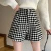 Black And White Houndstooth Shorts | Joy - Red Velvet -Amped Apparel Black And White Houndstooth Shorts Joy Red Velvet 600x750 1