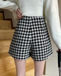 Black And White Houndstooth Shorts | Joy - Red Velvet -Amped Apparel Black And White Houndstooth Shorts Joy Red Velvet 7 600x749 1