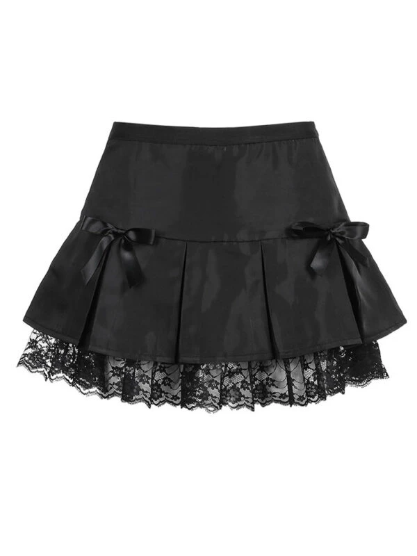 Black Bow And Lace Pleated Skirt | Handong - Dreamcatcher 4 Black Bow And Lace Pleated Skirt | Handong - Dreamcatcher - Image 2