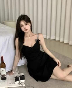 Black Bustier Mini Bow Strap Dress | Joy - Red Velvet