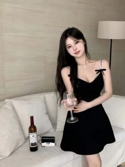 Black Bustier Mini Bow Strap Dress | Joy - Red Velvet -Amped Apparel Black Bustier Mini Bow Strap Dress Joy Red Velvet 6 600x800 1