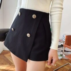 Black Buttoned A-Line Skorts | Sana - Twice -Amped Apparel Black Buttoned A Line Skort Sana Twice detail 1 600x597 1