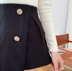 Black Buttoned A-Line Skorts | Sana - Twice -Amped Apparel Black Buttoned A Line Skort Sana Twice detail 3 600x596 1