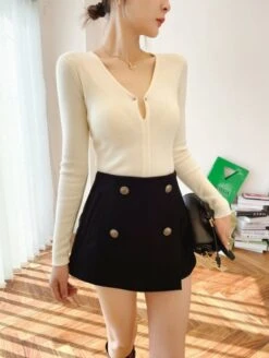 Black Buttoned A-Line Skorts | Sana - Twice -Amped Apparel Black Buttoned A Line Skort Sana Twice model 11 600x796 1