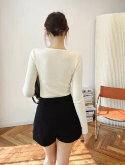 Black Buttoned A-Line Skorts | Sana - Twice -Amped Apparel Black Buttoned A Line Skort Sana Twice model 14 600x793 1