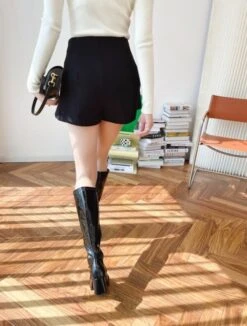 Black Buttoned A-Line Skorts | Sana - Twice -Amped Apparel Black Buttoned A Line Skort Sana Twice model 16 600x792 1