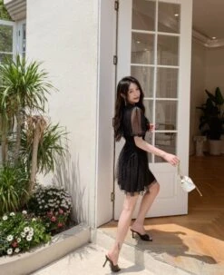 Black Diamond Mesh Doll Dress | Sunny - Girl Generation 22 Black Diamond Mesh Doll Dress | Sunny - Girl Generation -Amped Apparel Black Diamond Mesh Doll Dress Sunny Girl Generation 2 600x735 1