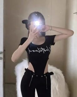 Black Exposed Waist Bodysuit Top | Mina - Twice -Amped Apparel Black Exposed Waist Bodysuit Top Mina Twice 1 600x750 1