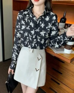 Black Floral Pattern Shirt | Wonwoo - Seventeen