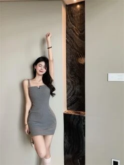 Black Front-Slit Sling Dress | Joy Red Velvet -Amped Apparel Black Front Slitted Sling Dress Joy Red Velvet 18