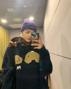 Black Graphic Bear Hoodie | Hyunjin - Stray Kids -Amped Apparel Black Graphic Bear Hoodie Hyunjin Stray Kids 8 600x750 1