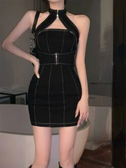 Black Halter Zipper Bodycon Dress | Onda - Everglow -Amped Apparel Black Halter Zipper Bodycon Dress Onda Everglow 4 600x800 1