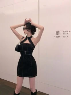 Black Halter Zipper Bodycon Dress | Onda - Everglow -Amped Apparel Black Halter Zipper Bodycon Dress Onda Everglow 5 600x806 1