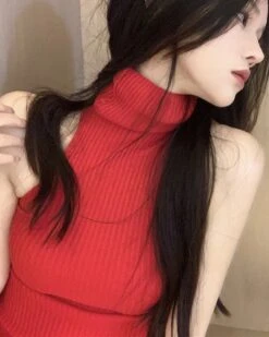 Black Knitted Halter Turtleneck Top | IU -Amped Apparel Black Knitted Halter Turtleneck Top IU 8