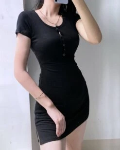 Black Knitted Short-Sleeves Dress | Olivia - Loona -Amped Apparel Black Knitted Short Sleeves Dress Olivia Loona 4 600x749 1