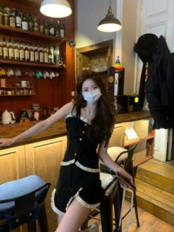 Black Ruffle Edge Buttoned Top | Chaeryeong - ITZY -Amped Apparel Black Lace Buttoned Top Chaeryeong ITZY 1 600x799 1