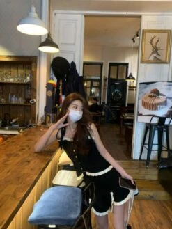 Black Ruffle Edge Buttoned Top | Chaeryeong - ITZY -Amped Apparel Black Lace Buttoned Top Chaeryeong ITZY 8 600x800 1