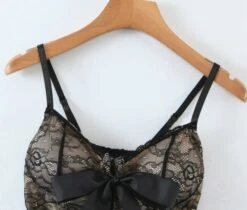 Black Lace Crop Top With Bow | Yoohyeon - Dreamcatcher -Amped Apparel Black Lace Crop Top With Bow Yoohyeon Dreamcatcher 1 600x509 1