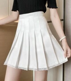 Black Laced School Girl Pleated Skirt | Sullyoon - NMIXX -Amped Apparel Black Laced School Girl Pleated Skirt Sullyoon NMIXX 4 600x681 1