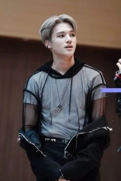 Black Mesh Hoodie | Wooyoung - ATEEZ -Amped Apparel Black Mesh Hoodie Wooyoung ATEEZ