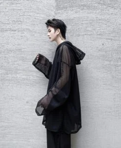 Black Mesh Hoodie | Wooyoung - ATEEZ -Amped Apparel Black Mesh Hoodie Wooyoung ATEEZ 5 600x731 1