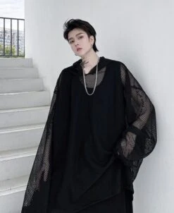 Black Mesh Hoodie | Wooyoung - ATEEZ -Amped Apparel Black Mesh Hoodie Wooyoung ATEEZ 6 600x734 1