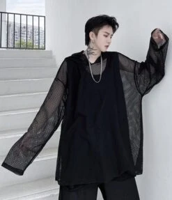 Black Mesh Hoodie | Wooyoung - ATEEZ -Amped Apparel Black Mesh Hoodie Wooyoung ATEEZ 8 600x698 1