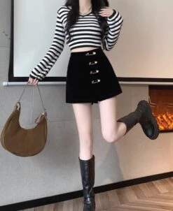 Black Mini Skort With Pins | Chaeyoung- Twice -Amped Apparel Black Mini Skort With Pins Chaeyoung Twice 2 8 600x733 1