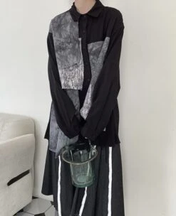 Black Multi-Pattern Patchwork Shirt | Seonghwa - ATEEZ -Amped Apparel Black Multi Pattern Patchwork Shirt Seonghwa ATEEZ 10