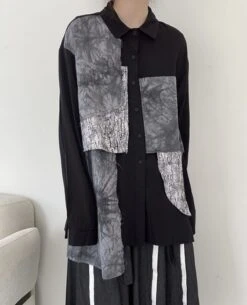 Black Multi-Pattern Patchwork Shirt | Seonghwa - ATEEZ -Amped Apparel Black Multi Pattern Patchwork Shirt Seonghwa ATEEZ 7