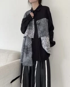 Black Multi-Pattern Patchwork Shirt | Seonghwa - ATEEZ -Amped Apparel Black Multi Pattern Patchwork Shirt Seonghwa ATEEZ 9