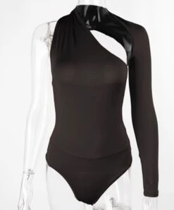 Black One Shoulder Asymmetrical Bodysuit | Sihyeon - Everglow