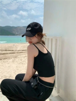 Black One Shoulder Dual Sling Crop Top | Haerin - NewJeans -Amped Apparel Black One Shoulder Dual Sling Crop Top Haerin NewJeans 1 600x800 1