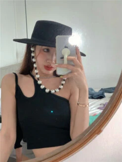 Black One Shoulder Dual Sling Crop Top | Haerin - NewJeans -Amped Apparel Black One Shoulder Dual Sling Crop Top Haerin NewJeans 2 600x800 1