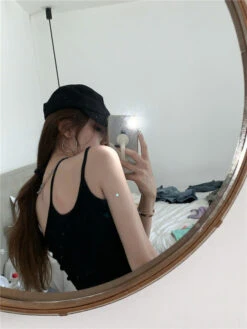 Black One Shoulder Dual Sling Crop Top | Haerin - NewJeans -Amped Apparel Black One Shoulder Dual Sling Crop Top Haerin NewJeans 600x800 1