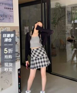 Black Plaid Pleated School Girl Skirt | Ningning - Aespa -Amped Apparel Black Plaid Pleated School Girl Skirt Ningning Aespa 4 600x724 1