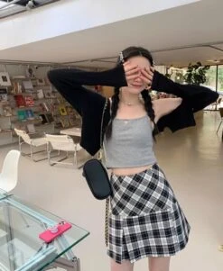 Black Plaid Pleated School Girl Skirt | Ningning - Aespa -Amped Apparel Black Plaid Pleated School Girl Skirt Ningning Aespa 5 600x732 1