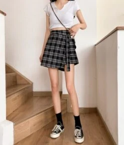Black Plaid Skorts | Sana - Twice -Amped Apparel Black Plaid Skorts Sana – Twice 5 600x702 1